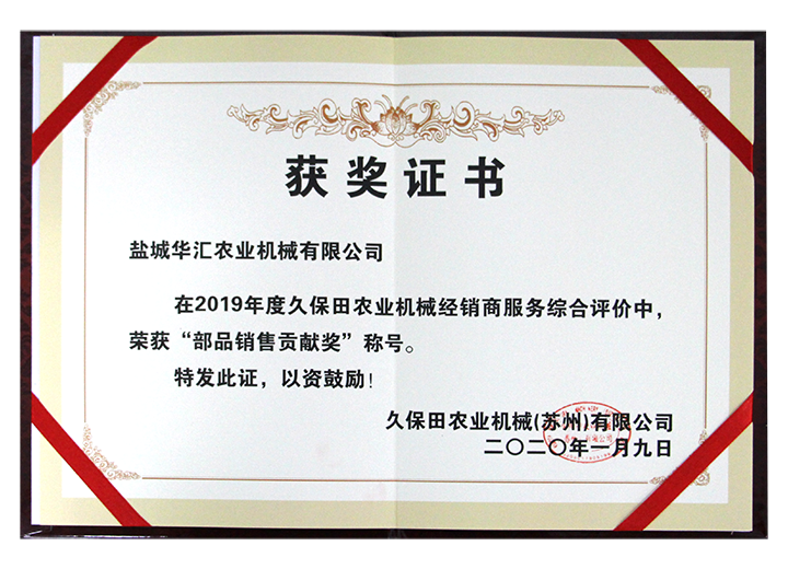 2019年部品銷售貢獻獎